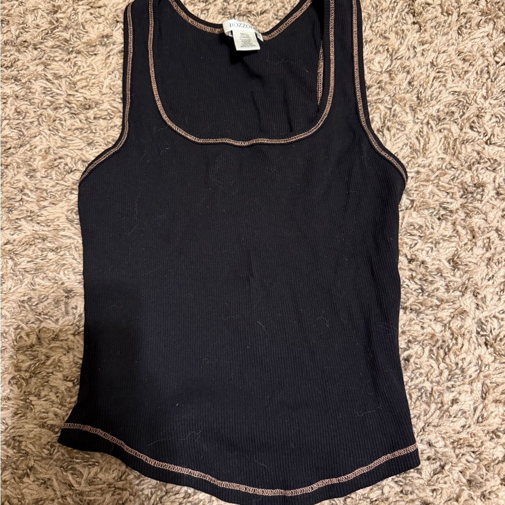 Express Black Tank Top with Tan Stitching